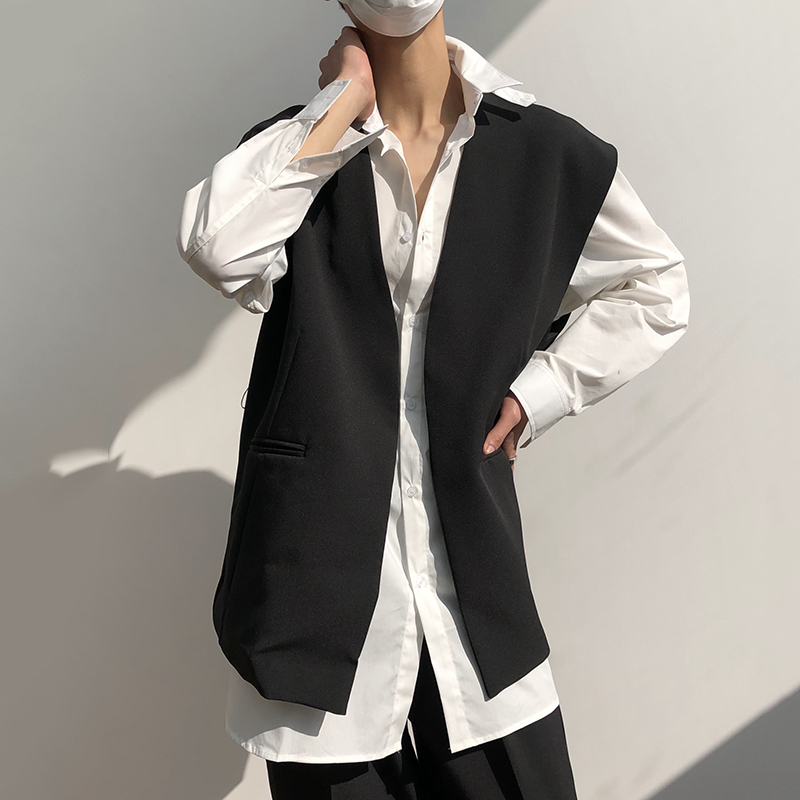 IEFB Men's Causal White Vest Cool Sleeveless Cardigan Waistcoat Korean Streetwear Fashion Mans Clothing 9Y6609 210524