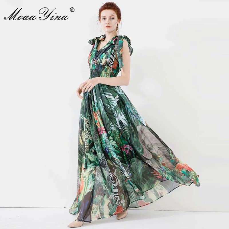 Fashion ner dress Summer Women's Dress Spaghetti strap Floral-Print Vacation Chiffon 5XL Plus size Maxi Dresses 210524