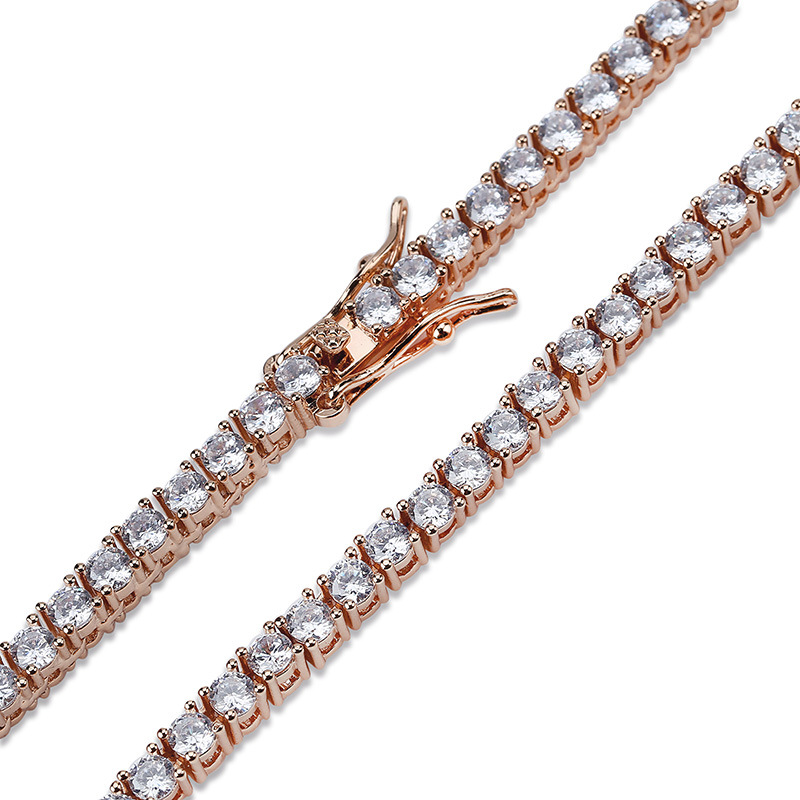 Mens Rose Gold Tennis Bracelets Iced Out Chain Fashion Hip Hop Bracelet Jewelry 3mm