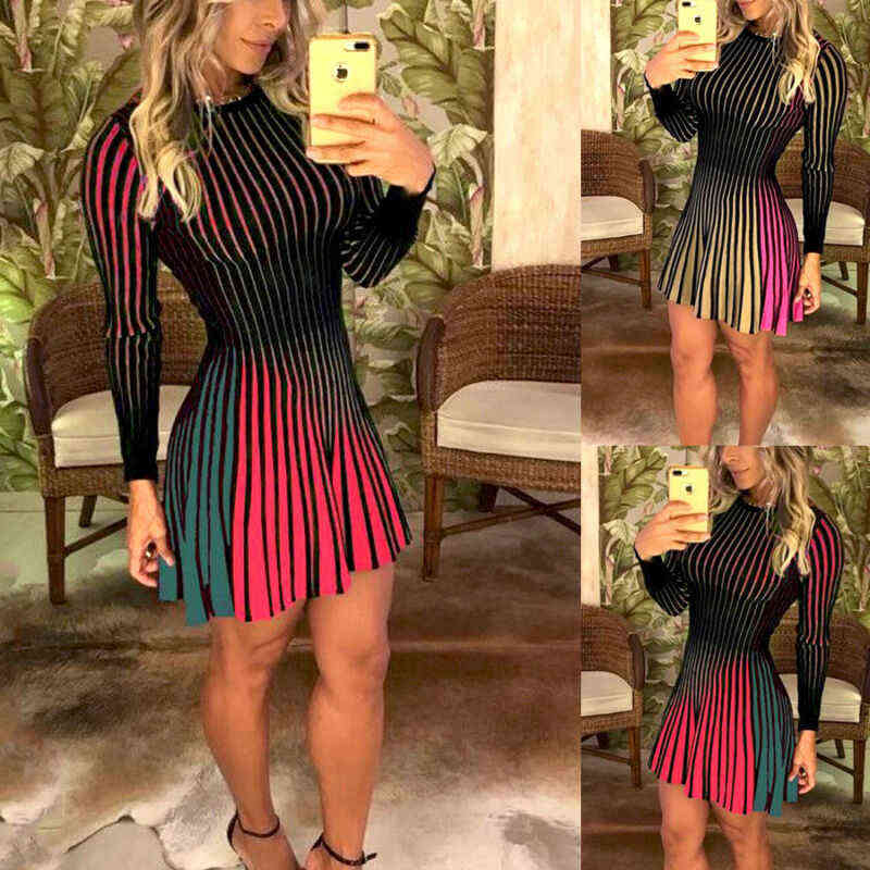 Striped Print Slim Fit Mini Dress 211221