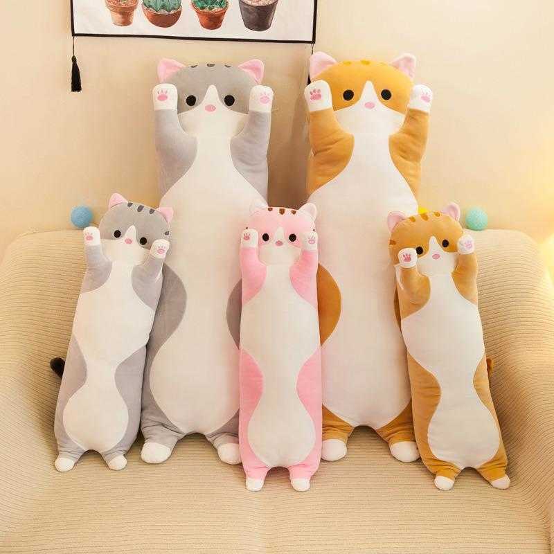 50-150cm Long Cat Pillow Plush Toy Cute Soft Animal Office Rest Nap Cushion Pillow Home Decoration Children Girls Doll Gifts Q0727