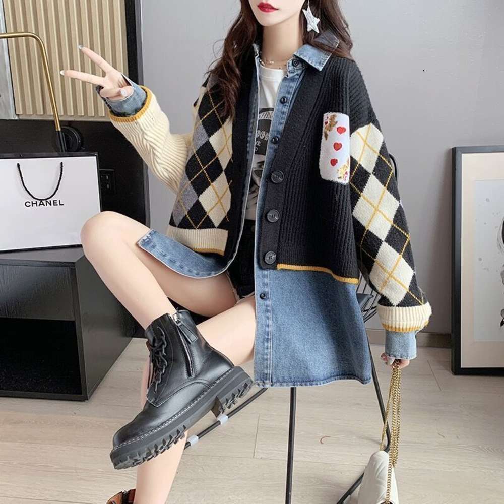 Women's Sweaters sweaters two women's loose fitting dress autumn and winter lazy style shirt stitching knitted student trend 1P0G