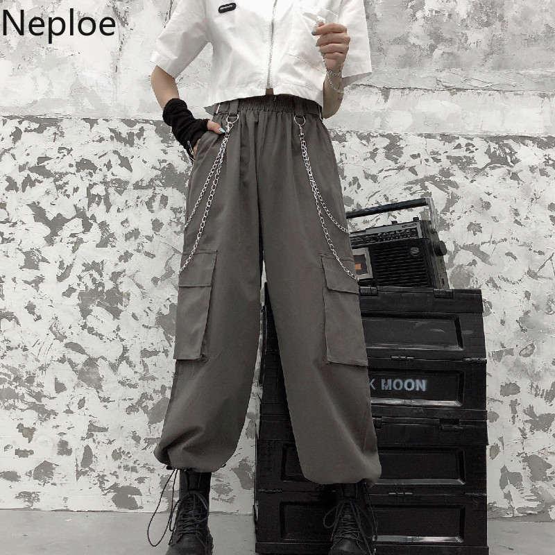 Neploe Wide Leg Cargo Pants Women Harajuku Streetwear Trousers High Waist Loose Pantalon Pockets Straight Casual Sweatpants 210422