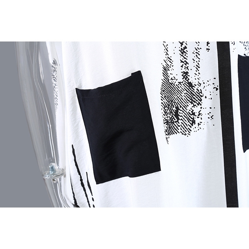 [EAM] Women White Big Size Hand-painted Dress Round Neck Short Sleeve Loose Fit Fashion Spring Summer 1DD7141 210512