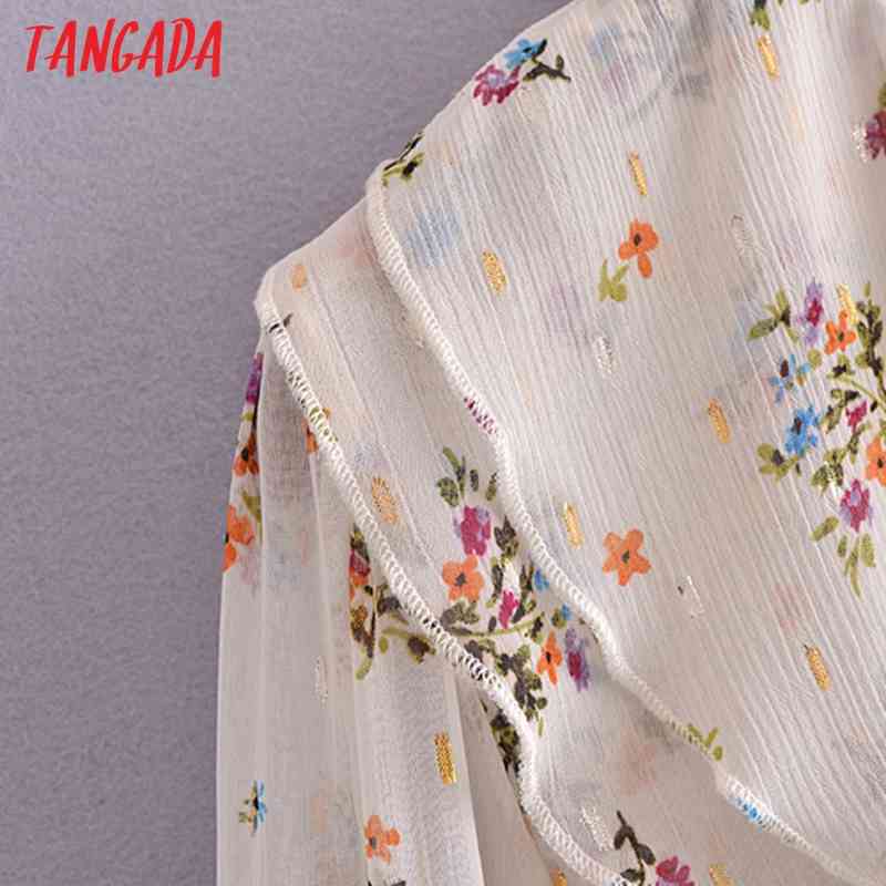 Women Retro Ruffles Print Chiffon Long Sleeve Chic Female Casual Loose Shirt Blusas Femininas 3H193 210416