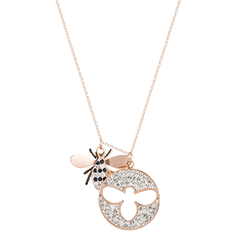 Exquisite Gift Cute Bee Pendant Necklace Rose Gold Stainless Steel Jewelry