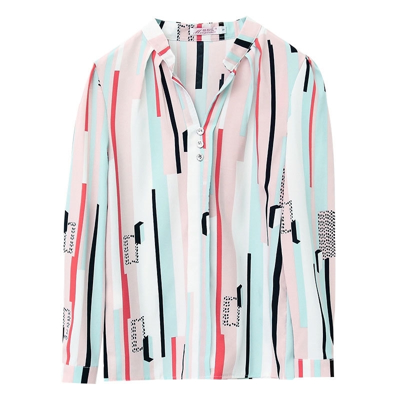 Chiffon Women Blouses Office Lady Striped s Tops and V-Neck Shirts Plus Size XXL Blusas Femininas Elegante 210531