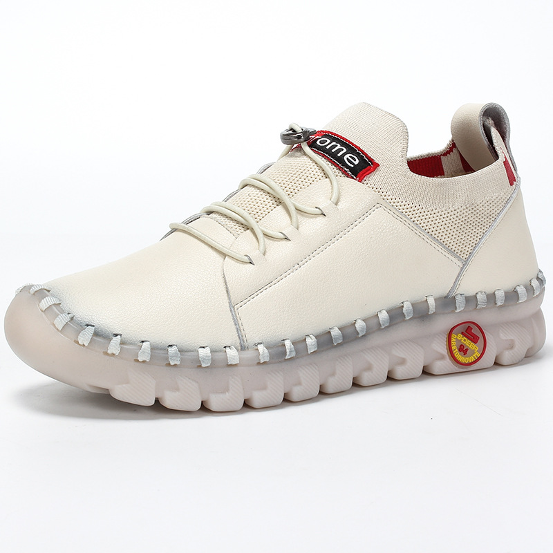 Leather simple women's white casual shoes summer net leather flat casual shoes outdoor sports sneakers