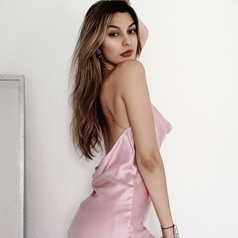 Slim Women Sexy Satin Pink Midi Dress Summer Beach Sweet Silk es Cute Girls Chic Soft 210430