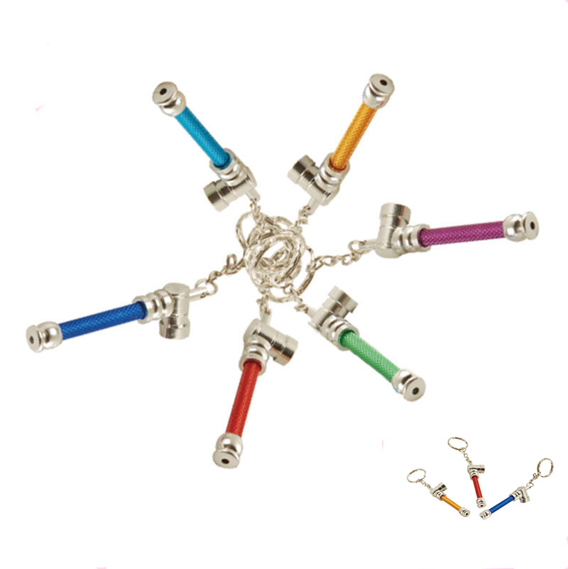 Wholesale mini Keychain Metal tobacco Pipe Portable Aluminium Smoking Pipes for dry herb
