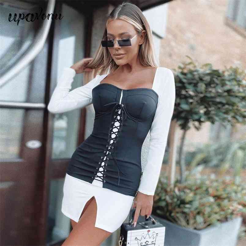 Free Winter Women Black Long Sleeve Bodycon Bandage Dress Sexy Strapless Lace Up Celebrity Evening Party 210524