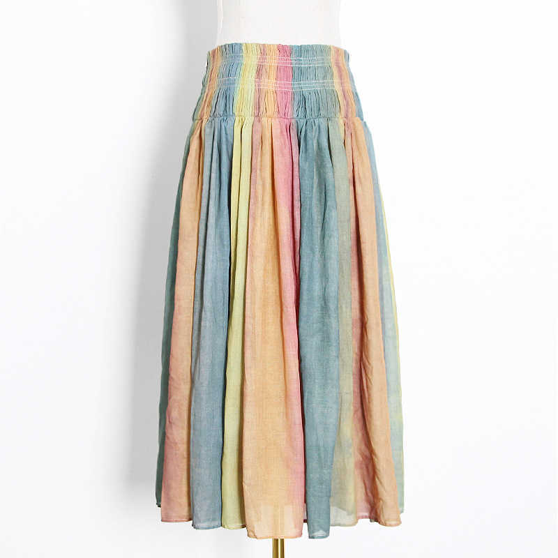 Elegant Striped Colorful Skirt for Women Spring High Waist Ruched Casual Skirts Female Fashion Sweet Fresh Clothing 210525
