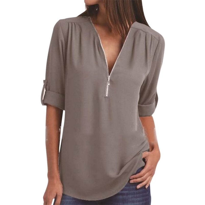 Women Blouses Summer Elegant V Neck Roll Up Long Sleeve Zipper Tunic Chiffon Tops Casual Loose Blue Shirt Female -5XL Plus Size 210831
Women Blouses Summer Elegant V Neck Roll Up Long Sleeve Zipper Tunic Chiffon Tops Casual Loose Blue Shirt Female -5XL Plus Size 210831