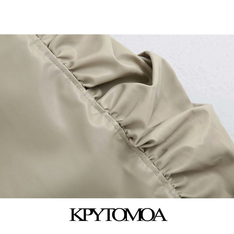 Women Chic Fashion Draped Faux Leather Mini Dress Back Zipper Thin Straps Female Dresses Vestidos Mujer 210420