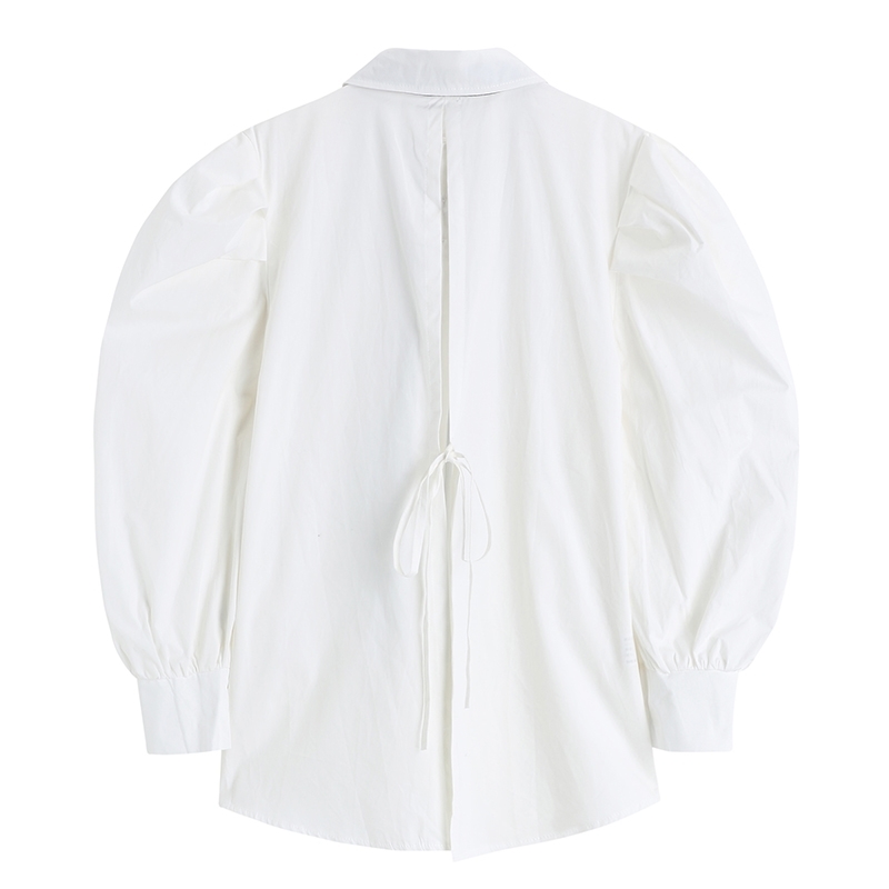 Nomikuma Japanese Puff Sleeve Women Shirt Causal Turn-down Collar Tie Blouse Top Spring New Causal Blusas Mujer 6E761 210427
