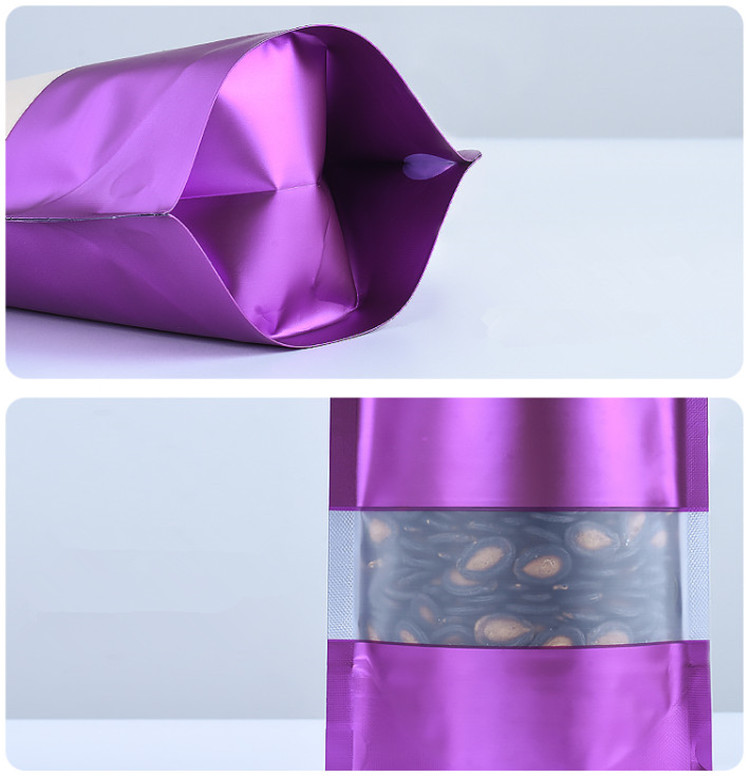 100pcs Stand up Matte Purple Window Zip Lock Aluminum Foil Bag Resealable Meat Coffee Powder Snack Nuts X-mas Wedding Gifts Heat Sealing Packaging Pou