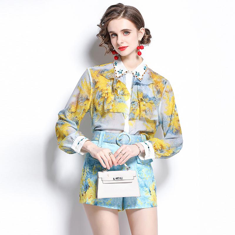 High Quality Chic Runway Shorts Set Women's Long Sleeve Ruffles Beading Blouse Top&Belt Short Pants 2 Piece Suit For Lady Office Tracksuits, Gray
High Quality Chic Runway Shorts Set Women's Long Sleeve Ruffles Beading Blouse Top&Belt Short Pants 2 Piece Suit For Lady Office Tracksuits, Gray