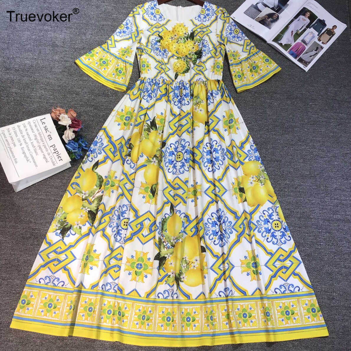 Truevoker Spring Runway Maxi Long Dresse's Elegant Yellow Lemon Fruit Print Luxury Diamond Resort Beach Dress Robe 210602, White
Truevoker Spring Runway Maxi Long Dresse's Elegant Yellow Lemon Fruit Print Luxury Diamond Resort Beach Dress Robe 210602, White