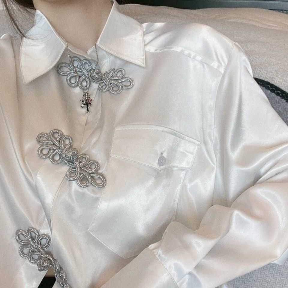 Irregular Shirt Women's Sprint Autumn Chic Fashion Improved Cheongsam Button and Outer Tops Long Sleeve Blouse R210 210527
