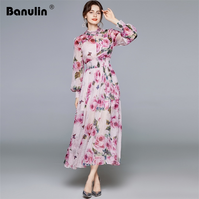 Runway Floral Boho Chiffon Long Dress Women Stand Collar Beading Lantern Sleeve Red Rose Print Elegant Holiday Beach 210603, Pink
Runway Floral Boho Chiffon Long Dress Women Stand Collar Beading Lantern Sleeve Red Rose Print Elegant Holiday Beach 210603, Pink