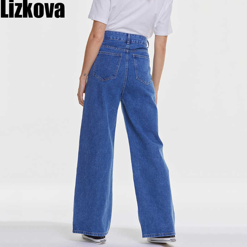 Lizkova Spring Blue Jeans Women High Waist Overlength Denim Mujer Pantalones Fashion Wide Leg Korean Style Trousers 210922