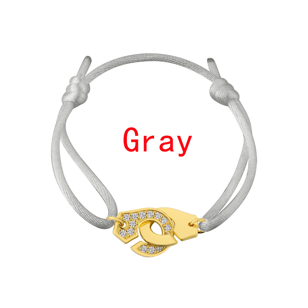 Gold Color Handcuff With Zircon 925 Sterling Silver Wedding Bracelet France Style Jewelry For Women Men Menottes Adjustable Rope