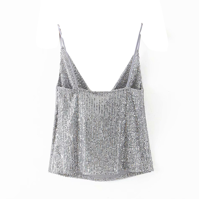 Sexy Deep V Neck Sequins Strappy Ladies Tops Fashion Backless Clubwear Party Camis Women Summer Sleeveless Tank Top Ropa Mujer 210515