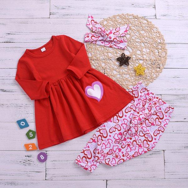 2022 valentine day baby girl fall clothes girls boutique outfits little girls clothing sets kids headband red dress top heart print