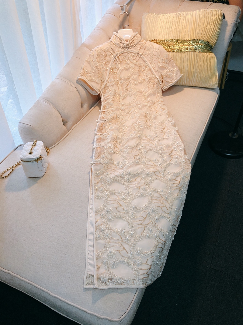 Spring Autumn Short Sleeve Haute Couture Applique Beading Buttons Dress Chinese Elegant Cheongsam Dress 21G241718