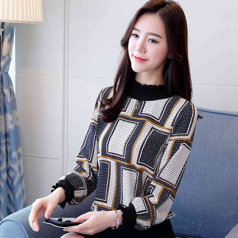Spring Autumn Fashion Casual Long Sleeve Chiffon Female Tops Striped Plaid Women Blouse Shirt Blusas 0715 40 210518