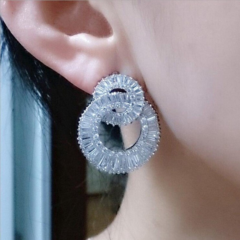 Original 925 sterling silver Diamond Dangle Earring Jewelry Big Eight Cross Party Wedding Drop Earrings for Women Bridal Gift
