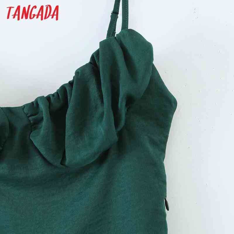 Women Summer Green Strap Adjust Sleeveless Ladies Short Dress 8M6 210416