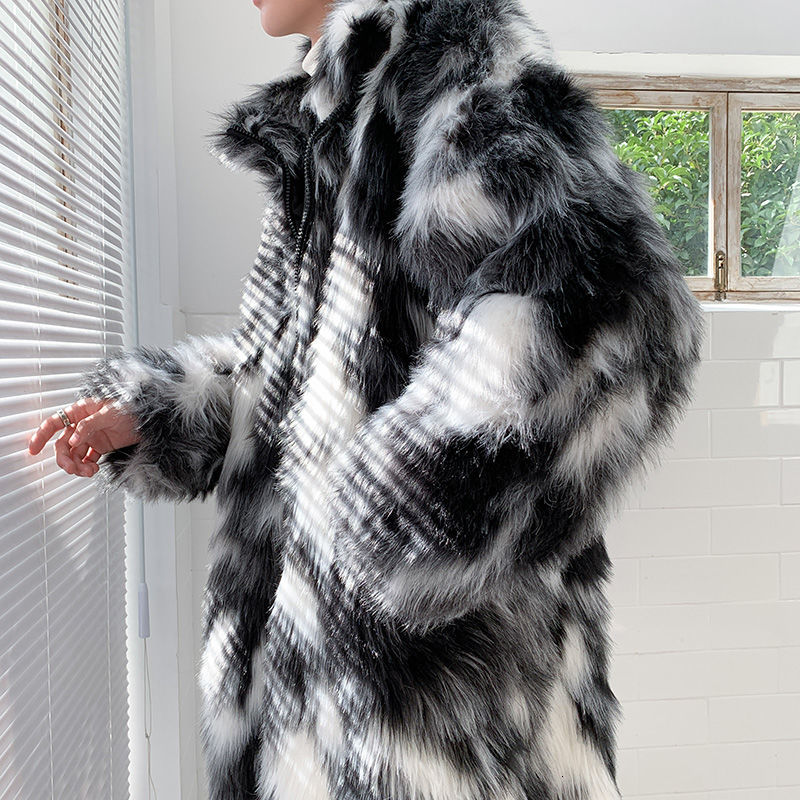 IEFB /men's wear trendy faux fur cotton-padded clothes large size warm windproof cloak hip hop trendy long coat 9Y358 210524