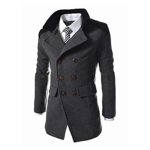 English Style Jackets For Men Autumn Winter Mandarin Collar Wool Blend Double Breasted Coat Thick Overcoats Men's & Blends