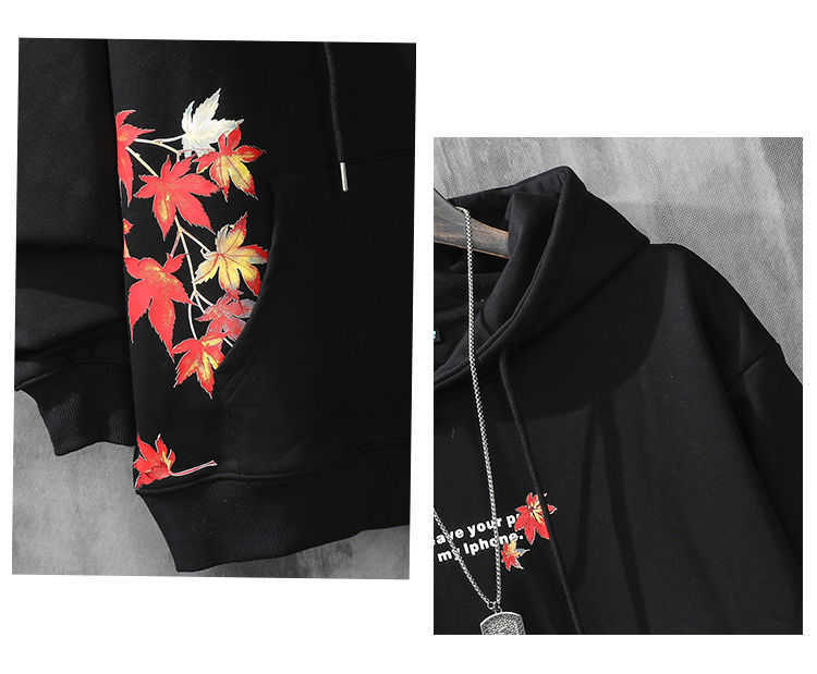 Autumn and winter hooded male trend Chinese style national maple leaf printing hoodies loose wild Harajuku couple hoodie 211014wtt