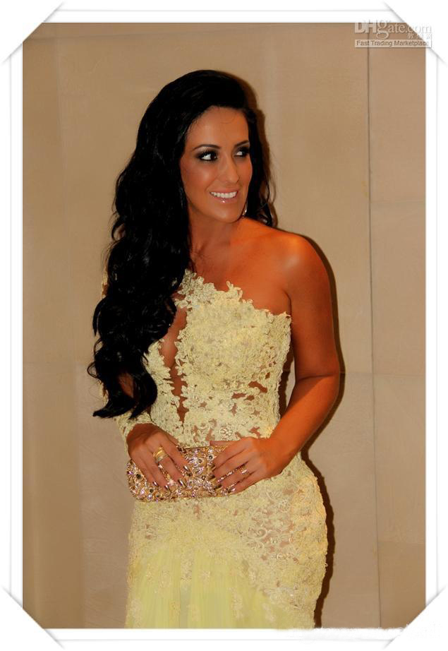 Yellow Mermaid Oscar Lace Sleeve Prom Sheer Chiffon Evening Gowns Long Celebrity Red Carpet Dresses One Shoulder Neckline