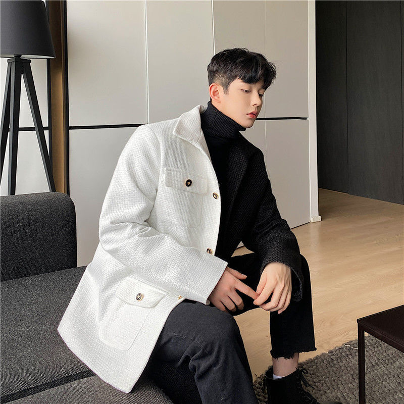 IEFB streetwear color block tweed thickened suit coat for men Spring Autumn single breasted black white blazers males 9Y4397 210524