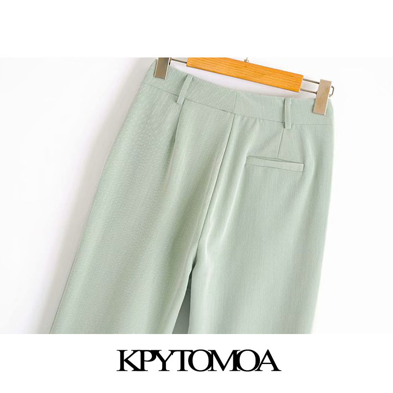 Women Chic Fashion Office Wear Straight Pants High Waist Zipper Fly Pockets Female Ankle Trousers Mujer 210420