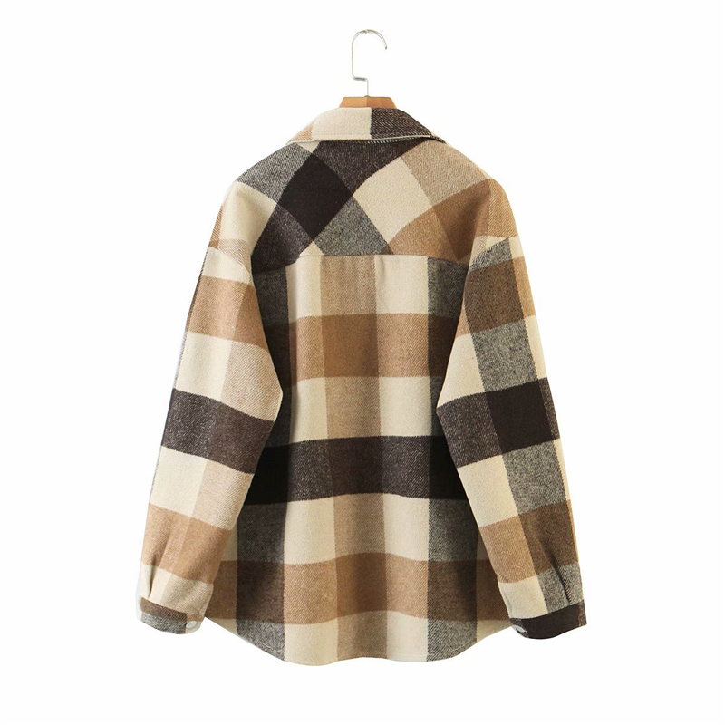 streetwear women woolen thick shirts autumn fashion ladies plaid shirt female chic oversize top casual girls blouses 210430