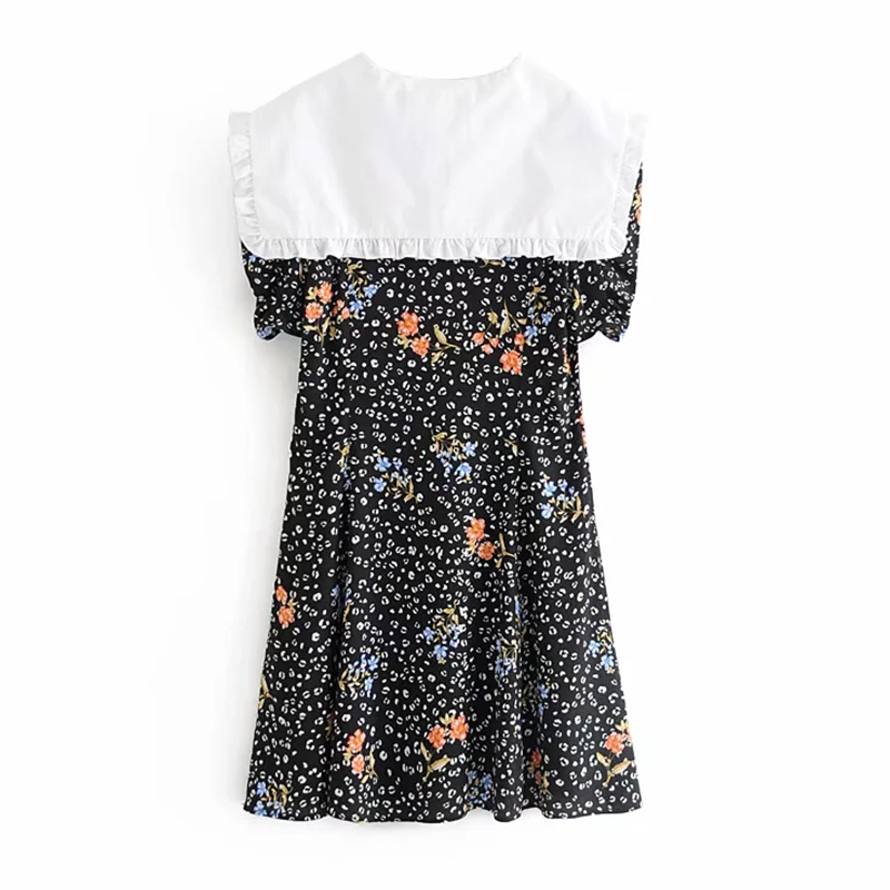 Fashion Women Floral Print Dress Summer Short Sleeve Casual Mini Sailor Collar Bow Tie Sweet es Femme Robe 210515