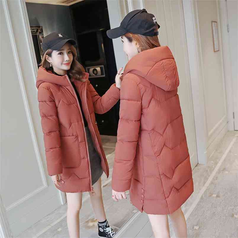 Korea Fashion Winter Women Long Coat Thicken Cotton Warm Hooded Parkas All-matched Casual Coats Plus Size Lady Jacket D253 210512