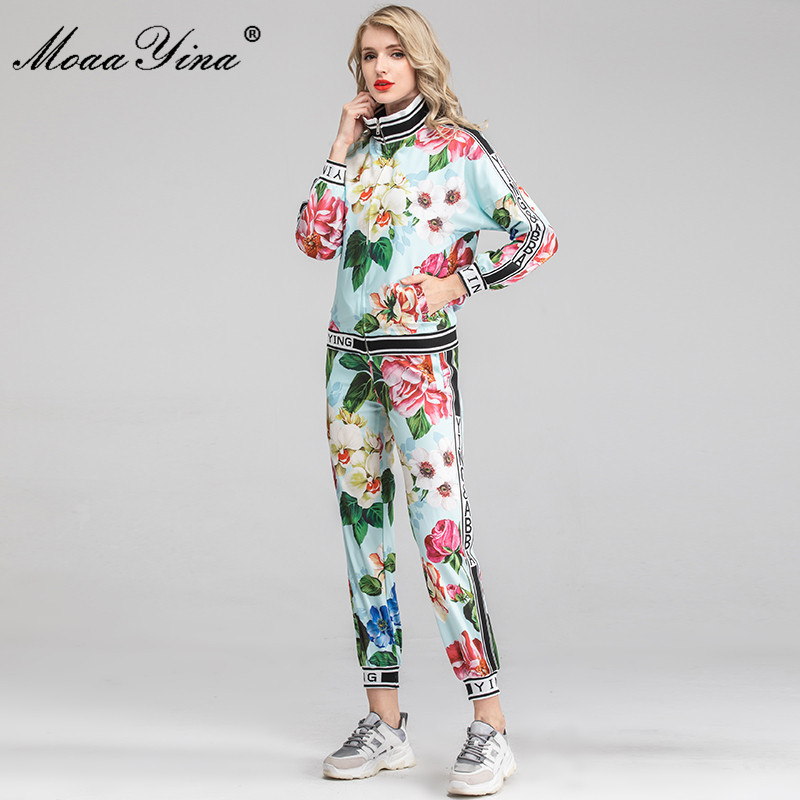 Fashion Designer Suit Autumn Women Stand Collar Long sleeve Floral-Print Tops+Trousers Casual Motion Two-piece set 210524, Multi
Fashion Designer Suit Autumn Women Stand Collar Long sleeve Floral-Print Tops+Trousers Casual Motion Two-piece set 210524, Multi
