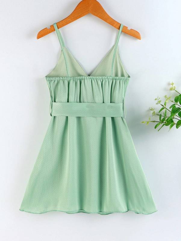 Toddler Girls Overlap Collar Wrap Hem Belted Cami Dress SHE