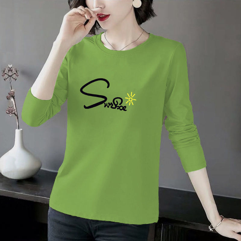 Women Cotton Tshirt Spring Summer O Neck Print Long Sleeve Loose Pullover T-shirt Female White Black Tee Shirt Plus Size 4XL 210522