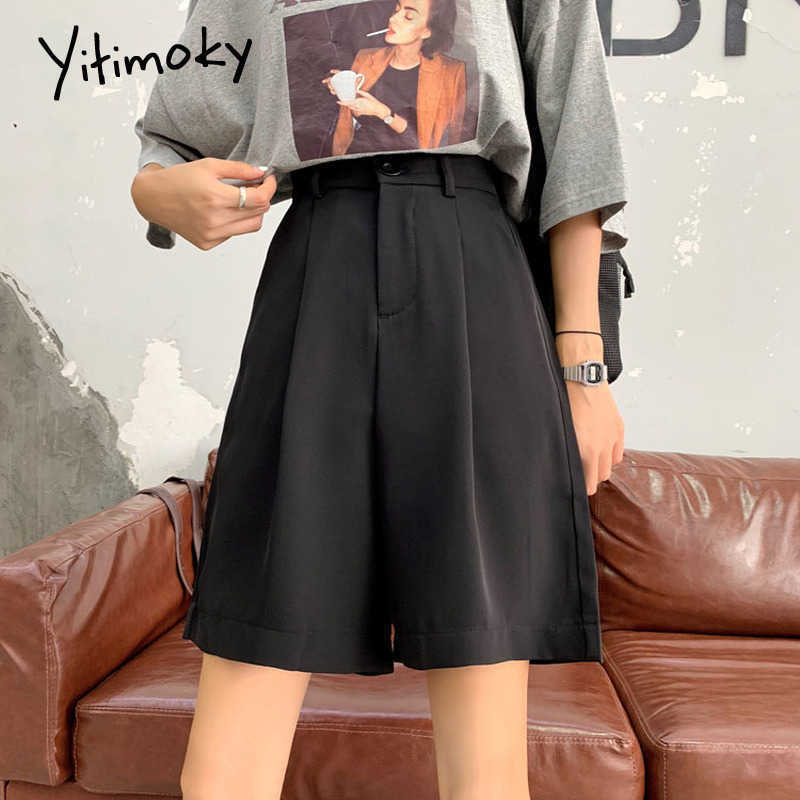 red shorts women loose high waist wide leg Solid harajuku plus size Straight summer korean fashion black elastic 210714