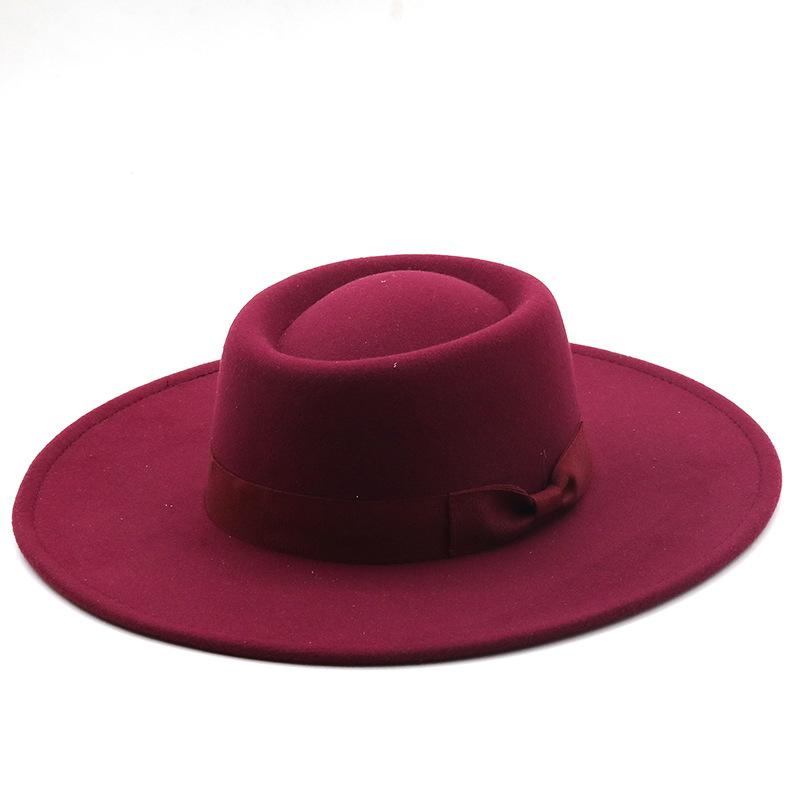 Stingy Brim Hats Autumn Winter Women Panama Felt Hat Fedoras Wide Bow For Female British Style Vintage Lady Flat Cap