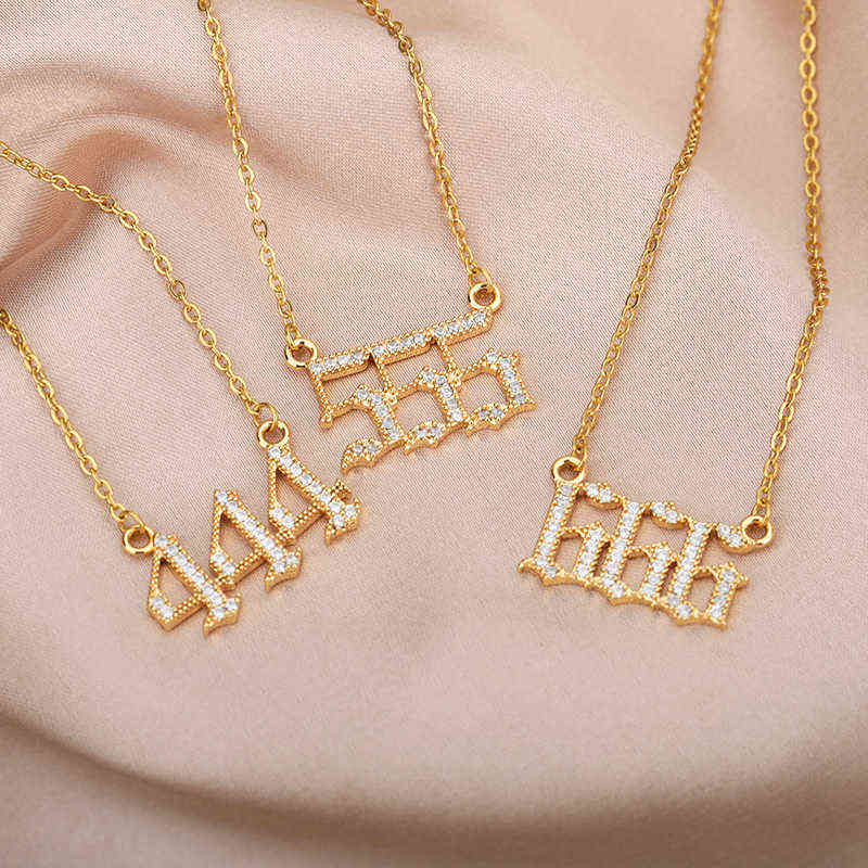 Angel Number Necklace 111 222 333 444 555 666 777 888 999 1111 Stainless Steel Chain Zircon Pendant Necklaces For Women Birthday G1206
