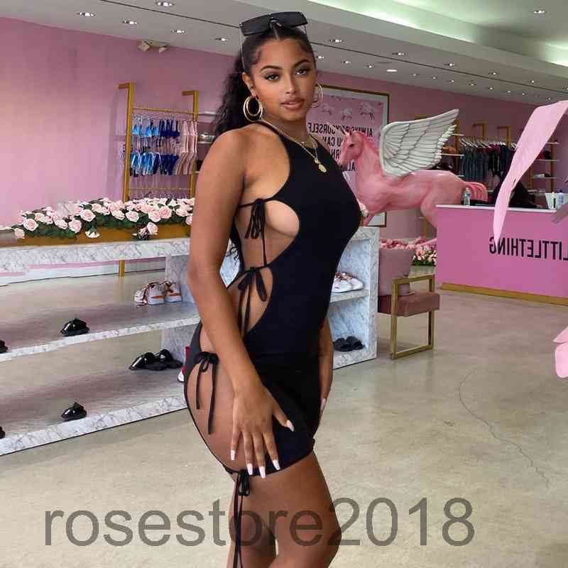 Women Casual Dresses 2021 summer new Designer Fashion women's round neck solid color hanging neck double side hollow lace up slim short dress, Black;gray
Women Casual Dresses 2021 summer new Designer Fashion women's round neck solid color hanging neck double side hollow lace up slim short dress, Black;gray