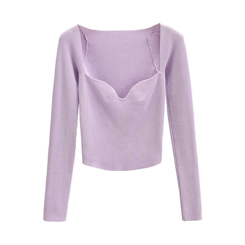Autumn Knitted Sweaters Women Low-Cut V-Neck Cropped Sexy Bottoming Slim Fit Pullovers Solid Knitwear Female Jumper 211007