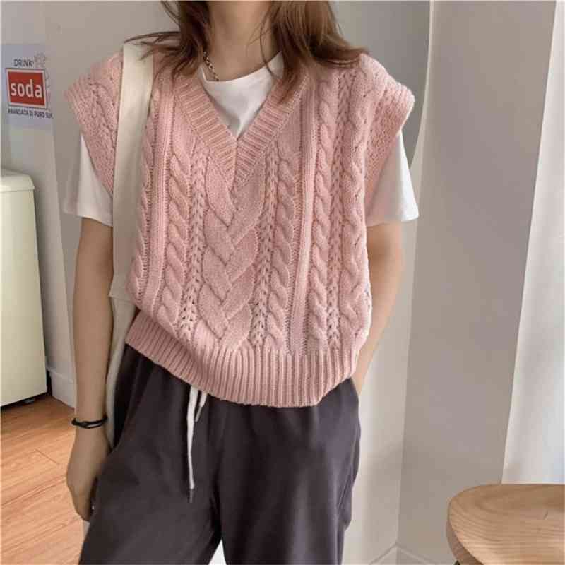 Women Vest Sweater Fashion Knitted Loose Vintage Female Twist Waistcoat Chic Tops All Match Clothes Outfit 210422